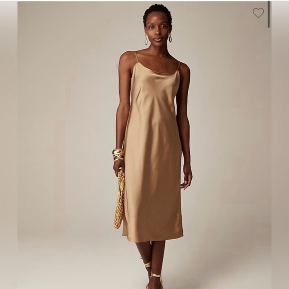 J. Crew Gwyneth slip dress in luster charmeuse in camel tan brown Size 4 neutral - Picture 1 of 11